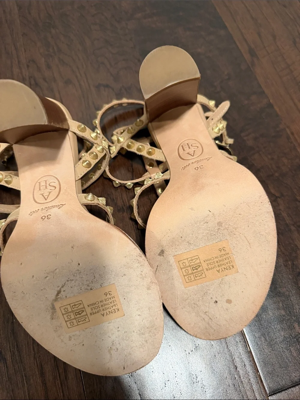 Ash Nude Gladiator Heeled Sandals with Gold Studs